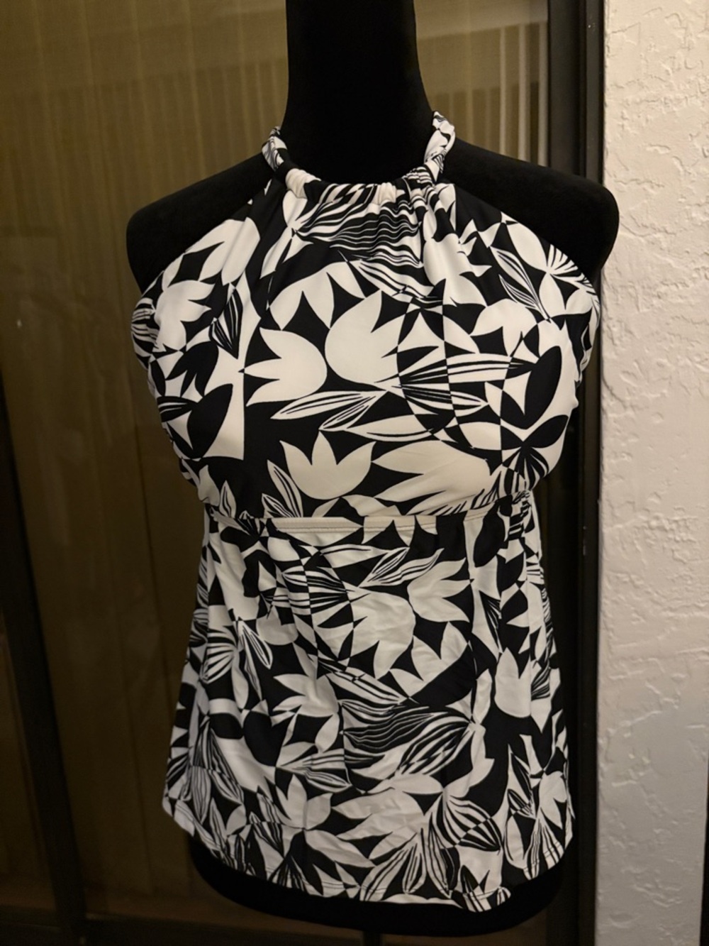 Shade & Shore Black and White Halter Swim Tank